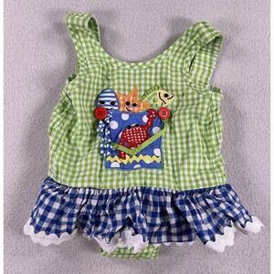 Mudpie Baby Beach Themed Gingham Appliqué Ruffled Dress/Bodysuit 12-18 months